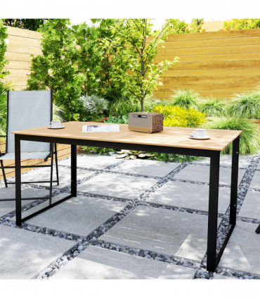 Outsunny Garden Table for 6 People with Slatted Table Top, Metal Frame, Teak