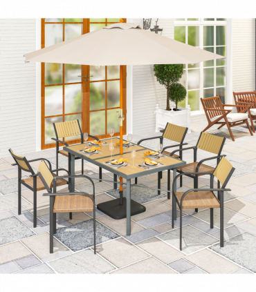 Outsunny Garden Table for 6, Outdoor Dining Table with 5cm Umbrella Hole
