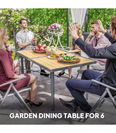 Outsunny Garden Table for 6, Outdoor Dining Table with 5cm Umbrella Hole
