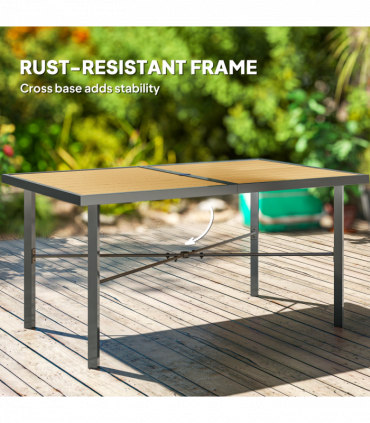 Outsunny Garden Table for 6, Outdoor Dining Table with 5cm Umbrella Hole