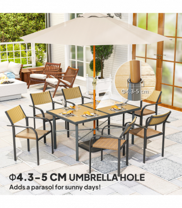 Outsunny Garden Table for 6, Outdoor Dining Table with 5cm Umbrella Hole