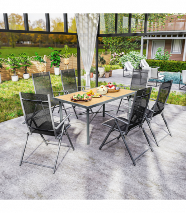 Outsunny Garden Table for 6, Outdoor Dining Table with 5cm Umbrella Hole