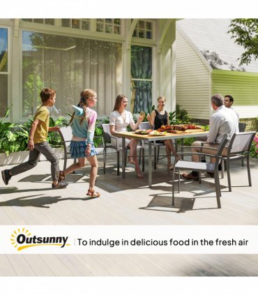 Outsunny Garden Table for 6, Outdoor Dining Table with 5cm Umbrella Hole