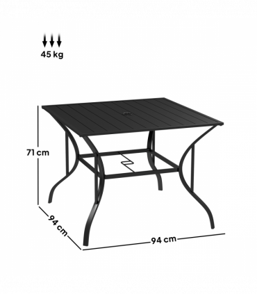 Outsunny Garden Table with Parasol Hole for Four, Slatted Metal Plate Top