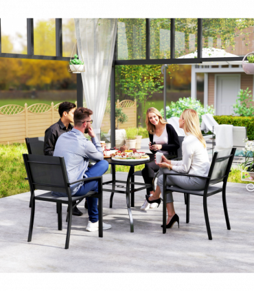 Outsunny Garden Table with Parasol Hole for Four, Slatted Metal Plate Top