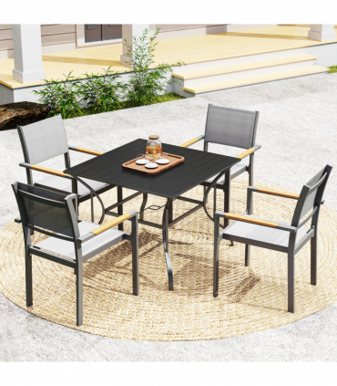 Outsunny Garden Table with Parasol Hole for Four, Slatted Metal Plate Top