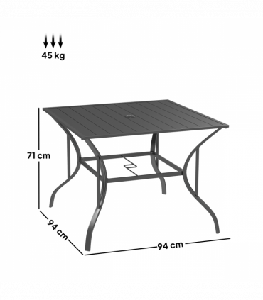 Outsunny Garden Table with Parasol Hole for Four, Slatted Metal Plate Top Grey