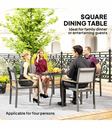 Outsunny Garden Table with Parasol Hole for Four, Slatted Metal Plate Top Grey