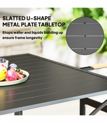 Outsunny Garden Table with Parasol Hole for Four, Slatted Metal Plate Top Grey
