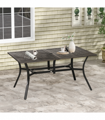 Outsunny Garden Table with Parasol Hole for Patio, Deck, Brown, 150 x 96 x 73cm