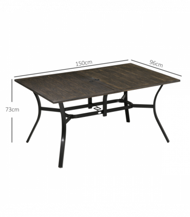 Outsunny Garden Table with Parasol Hole for Patio, Deck, Brown, 150 x 96 x 73cm