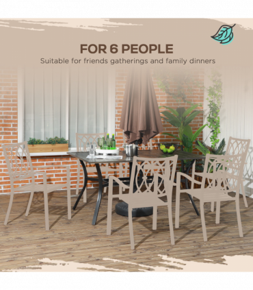Outsunny Garden Table with Parasol Hole for Patio, Deck, Brown, 150 x 96 x 73cm