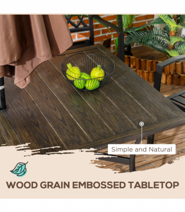 Outsunny Garden Table with Parasol Hole for Patio, Deck, Brown, 150 x 96 x 73cm