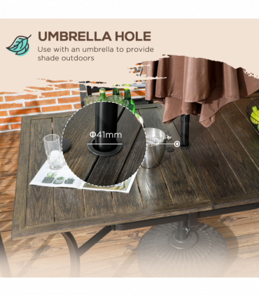Outsunny Garden Table with Parasol Hole for Patio, Deck, Brown, 150 x 96 x 73cm
