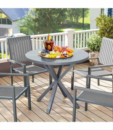 Outsunny Garden Table with Steel Frame, Wood Effect Top, for Balcony, Deck