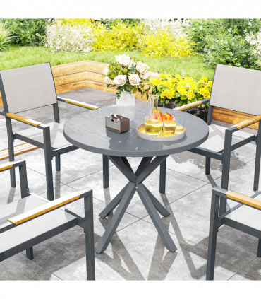 Outsunny Garden Table with Steel Frame, Wood Effect Top, for Balcony, Deck