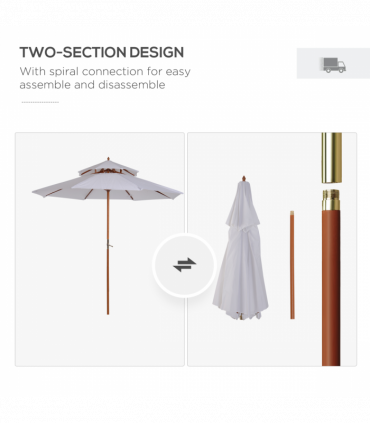 Outsunny Garden Wood Patio Parasol Sun Shade Outdoor Umbrella Canopy Cream