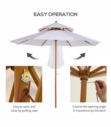 Outsunny Garden Wood Patio Parasol Sun Shade Outdoor Umbrella Canopy Cream