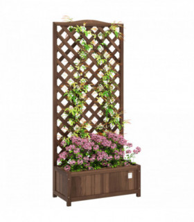 Outsunny Garden Wooden Planter Box with Trellis Flower Raised Bed Dark Brown