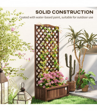 Outsunny Garden Wooden Planter Box with Trellis Flower Raised Bed Dark Brown
