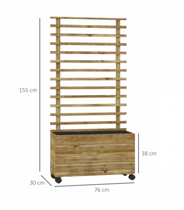 Outsunny Garden Wooden Trellis Planter Box Raised Bed w/ 4 Wheels, Natural