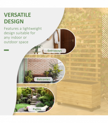 Outsunny Garden Wooden Trellis Planter Box Raised Bed w/ 4 Wheels, Natural