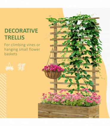 Outsunny Garden Wooden Trellis Planter Box Raised Bed w/ 4 Wheels, Natural