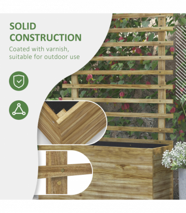Outsunny Garden Wooden Trellis Planter Box Raised Bed w/ 4 Wheels, Natural