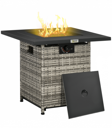 Outsunny Gas Fire Pit Table w/ Rain Cover, Mesh Lid & Lava Stone, 40,000 BTU