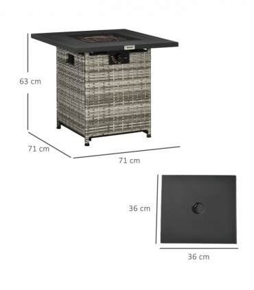 Outsunny Gas Fire Pit Table w/ Rain Cover, Mesh Lid & Lava Stone, 40,000 BTU