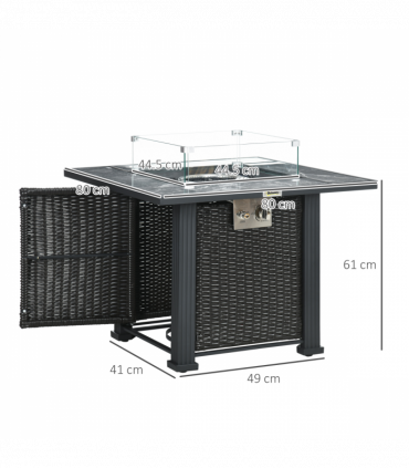 Outsunny Gas Fire Pit Table w/ Rain Cover, Windscreen & Glass Stone, 50,000 BTU