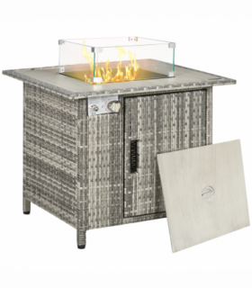 Outsunny Gas Fire Pit Table w/ Rain Cover, Windscreen & Lava Stone, 50,000 BTU