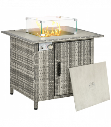 Outsunny Gas Fire Pit Table w/ Rain Cover, Windscreen & Lava Stone, 50,000 BTU