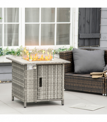 Outsunny Gas Fire Pit Table w/ Rain Cover, Windscreen & Lava Stone, 50,000 BTU