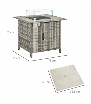 Outsunny Gas Fire Pit Table w/ Rain Cover, Windscreen & Lava Stone, 50,000 BTU