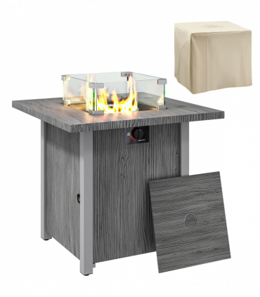 Outsunny Gas Fire Pit Table with 40,000 BTU Burner, Cover, Dark Grey