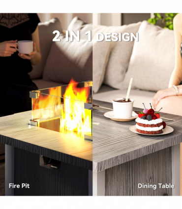 Outsunny Gas Fire Pit Table with 40,000 BTU Burner, Cover, Dark Grey