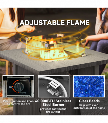 Outsunny Gas Fire Pit Table with 40,000 BTU Burner, Cover, Dark Grey