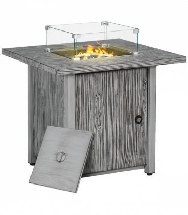 Outsunny Gas Fire Pit Table with 40,000 BTU Burner, Cover, Glass Screen, Grey