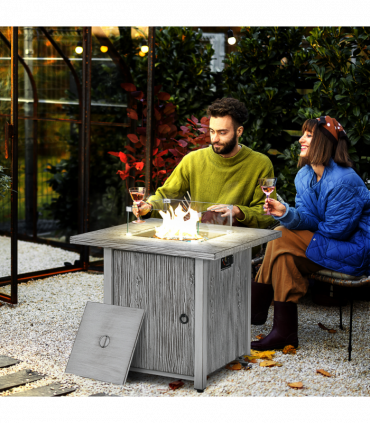 Outsunny Gas Fire Pit Table with 40,000 BTU Burner, Cover, Glass Screen, Grey