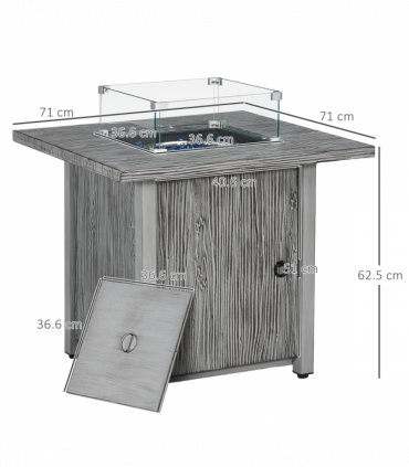 Outsunny Gas Fire Pit Table with 40,000 BTU Burner, Cover, Glass Screen, Grey