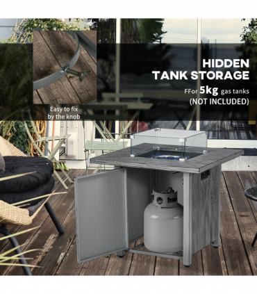 Outsunny Gas Fire Pit Table with 40,000 BTU Burner, Cover, Glass Screen, Grey