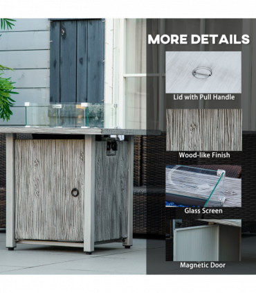 Outsunny Gas Fire Pit Table with 40,000 BTU Burner, Cover, Glass Screen, Grey