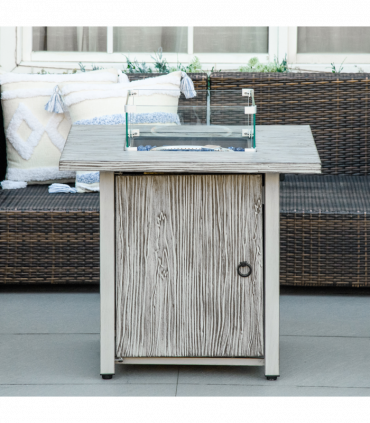 Outsunny Gas Fire Pit Table with 40,000 BTU Burner, Cover, Glass Screen, Grey