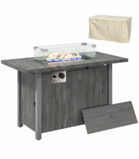 Outsunny Gas Fire Pit Table with 50,000 BTU Burner, Cover, Dark Grey