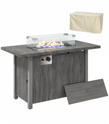 Outsunny Gas Fire Pit Table with 50,000 BTU Burner, Cover, Dark Grey