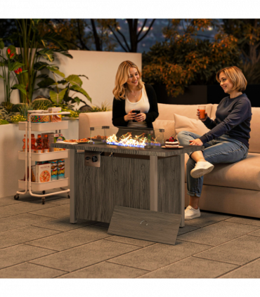 Outsunny Gas Fire Pit Table with 50,000 BTU Burner, Cover, Dark Grey