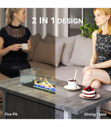 Outsunny Gas Fire Pit Table with 50,000 BTU Burner, Cover, Dark Grey