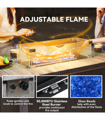 Outsunny Gas Fire Pit Table with 50,000 BTU Burner, Cover, Dark Grey