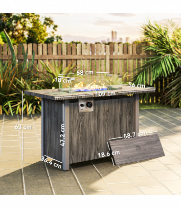 Outsunny Gas Fire Pit Table with 50,000 BTU Burner, Cover, Dark Grey
